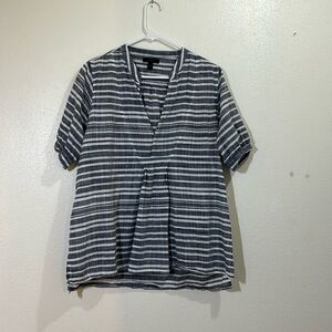 J Crew short sleeved gray and white striped top. Size Medium